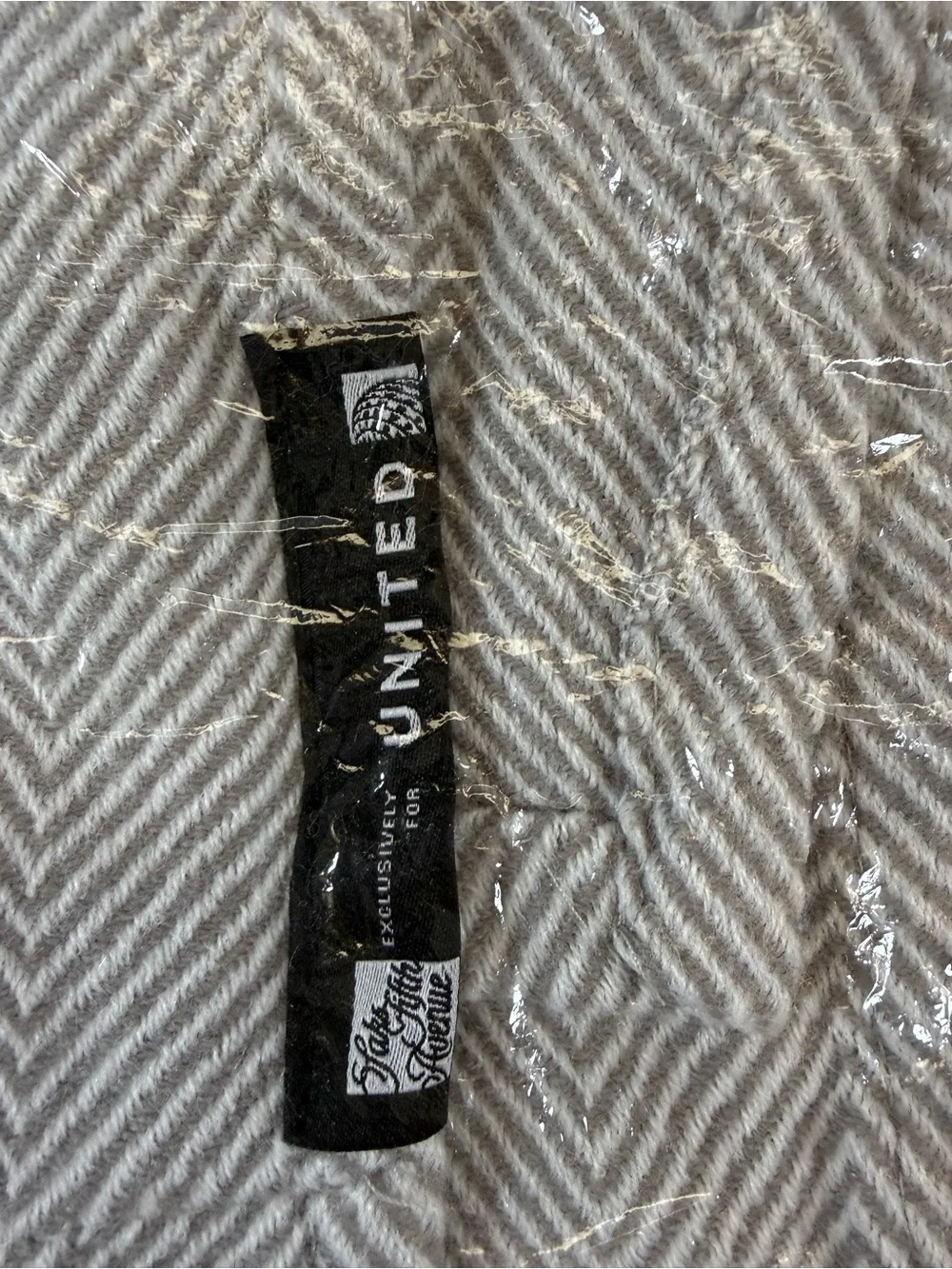 United Airlines Saks Fifth Avenue Light Gray Herringbone Throw Blanket